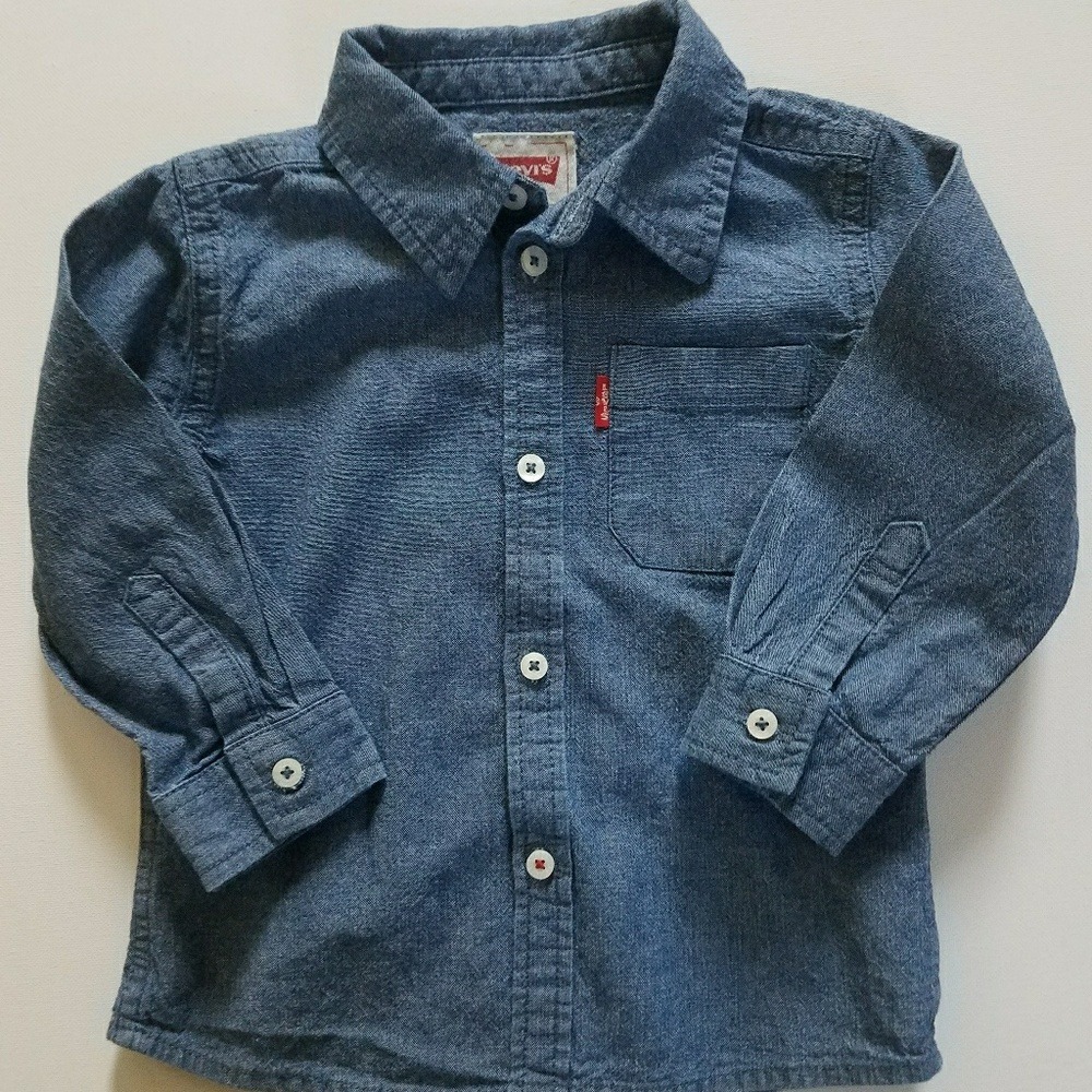 Levi's Boys Chambray Button Down Shirt Denim Look Collared 12M‎